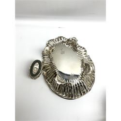 Quantity of silver plate to include Walker & Hall swing handled cake basket, twin handled tray decorated with engraved foliate design, lidded tureens, and other metal ware to include early 20th century Ronson 'Crown' white metal table lighter, reg. no. 850882