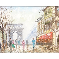  Parisian Street Scenes, three 20th century oil on canvas board signed Burnett 19cm x 24cm (3)  
