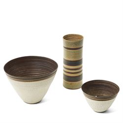 Sarah Butler and Martin Clark: Three works, comprising two bowls and a sleeve vase, each w...