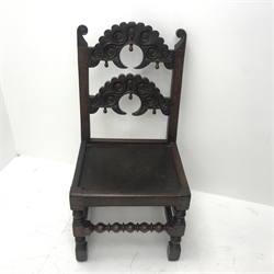 17th century style Yorkshire/Derbyshire oak chair, solid seat, turned supports, W49cm