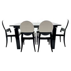 Casabella Dolce Vita black gloss and glass extending dining table, rectangular, and set six chairs black and white dining chairs