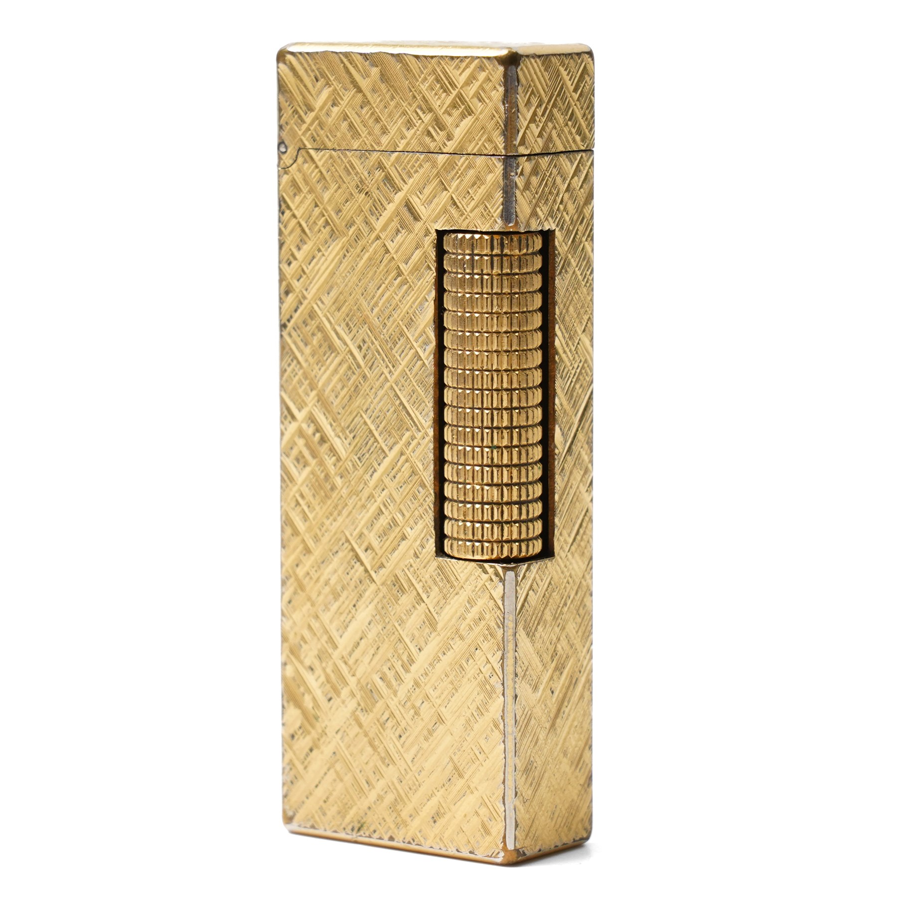 Dunhill gold-plated lighter, with textured case, boxed