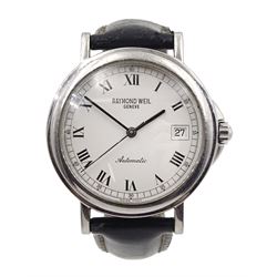 Raymond Weil automatic wristwatch, model No 2834, serial No. X546477, on original black leather strap, boxed with receipts