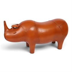 21st century leather rhino footstool, H40cm, L80cm 