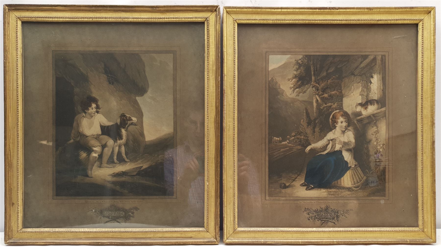 W Barnard engr. after Robert Ker Porter (1777-1842): 'England' 'Scotland' 'Wales' Ireland', set of mezzotints pub. W Barnard 1800, 44cm x 39cm (4)