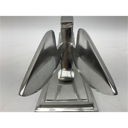 Modern large Bentley aluminium car mascot as a double winged letter B on stepped base L20cm