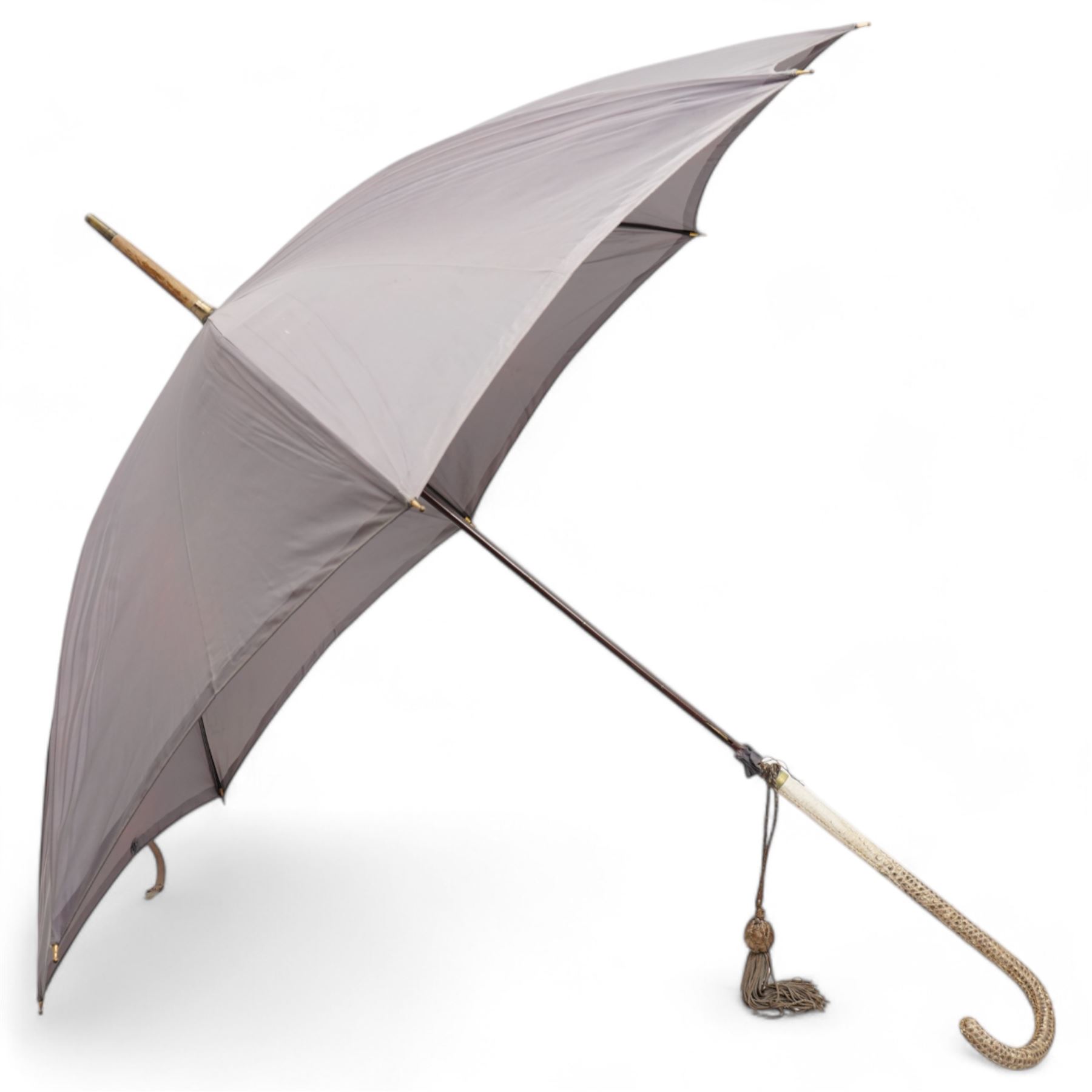 Umbrella with 9ct gold mounts (Brigg), snakeskin umbrella (Paragon by S Fox & Co Ltd), another umbrella (Peerless) and gun cleaning stick (4)