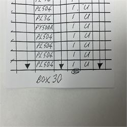 Collection of Mullard thermionic radio valves/vacuum tubes, including VP2, AZ31, PZ30, CY1, EL38 etc approximately 30 as per list, unboxed
