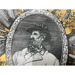 Fornasetti Grandi Maestri plate, depicting Giuseppe Verdi within a border of operatic emblems on gilt ground, with printed mark beneath, D25cm
