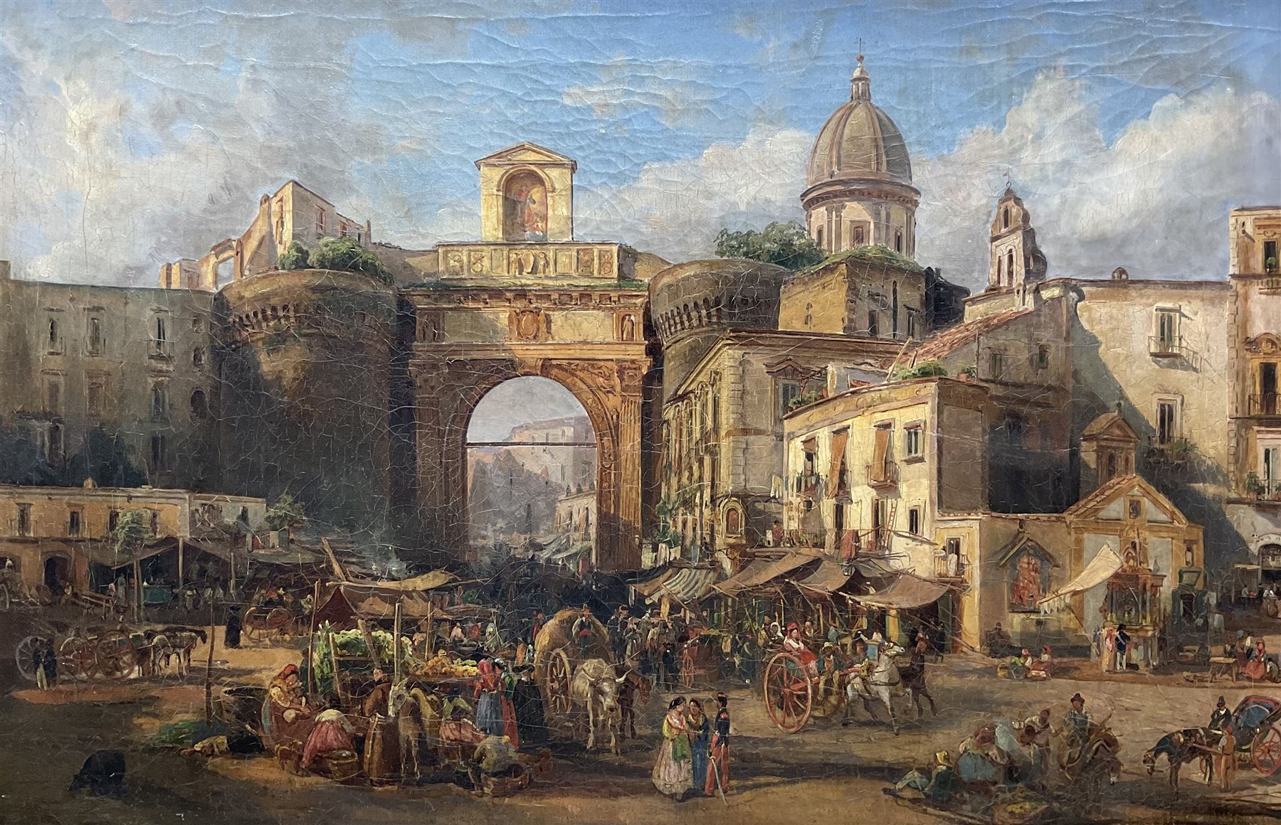 Italian School (19th century): Porta Capuana - Naples, oil on canvas indistinctly inscribed 48cm x 73cm