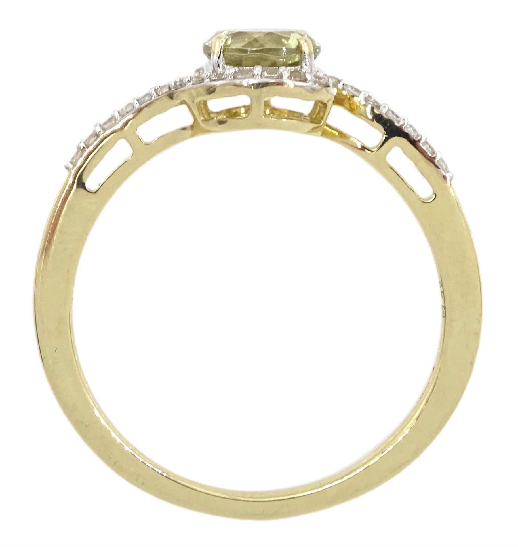 9ct gold csarite and white zircon crossover ring, hallmarked 