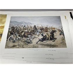 Large poster entitled 'Crests and Badges of the British Army in Daily Use 56 x 86cm; together with twenty-five colour prints of military interest including Crimean War, Boer War, WW2 etc; various sizes; all unframed