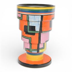 Wedgwood Bizarre by Clarice Cliff, Football vase 366, hand painted based upon an original,...
