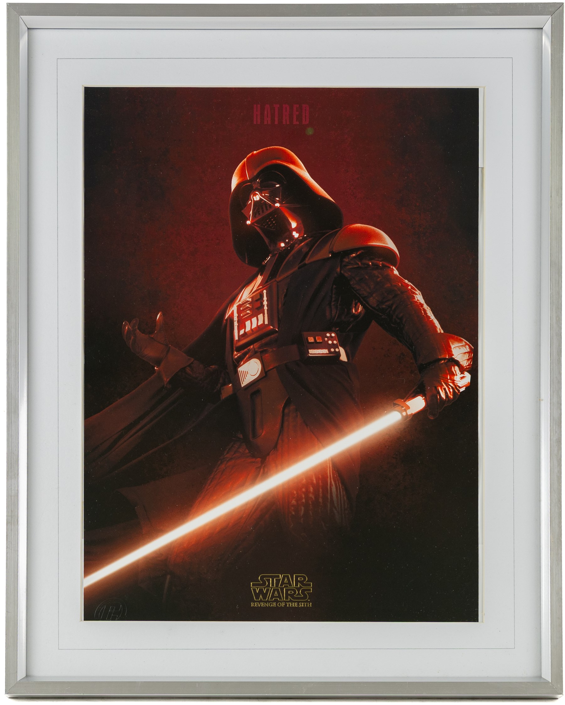 Five framed Cards Inc Star Wars Revenge of the Sith prints, comprising Mace Windu, Yoda, C-3PO, Darth Vader and R2-D2, the R2-D2 example signed by actor Kenny Baker, together with a collection of six smaller limited edition Star Wars art prints, largest H39cm (11)