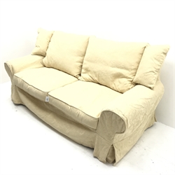 Collins and Hayes two seat sofa bed retailed by Barker and Stonehouse, with additional seat cushions, W200cm