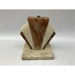 Art Deco marble lamp, in the form of a fan, H21cm, together with a group of stair rods 