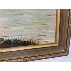 J H Robinson (British 20th century): Canal and Lake Landscape, pair oils on board, signed and dated 1982 (2)