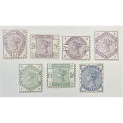 Great Britain Queen Victoria 1883-4 stamps, comprising halfpenny, one and a half pence, two pence, two and a half pence, three pence, six pence and one shilling all mint, all previously mounted