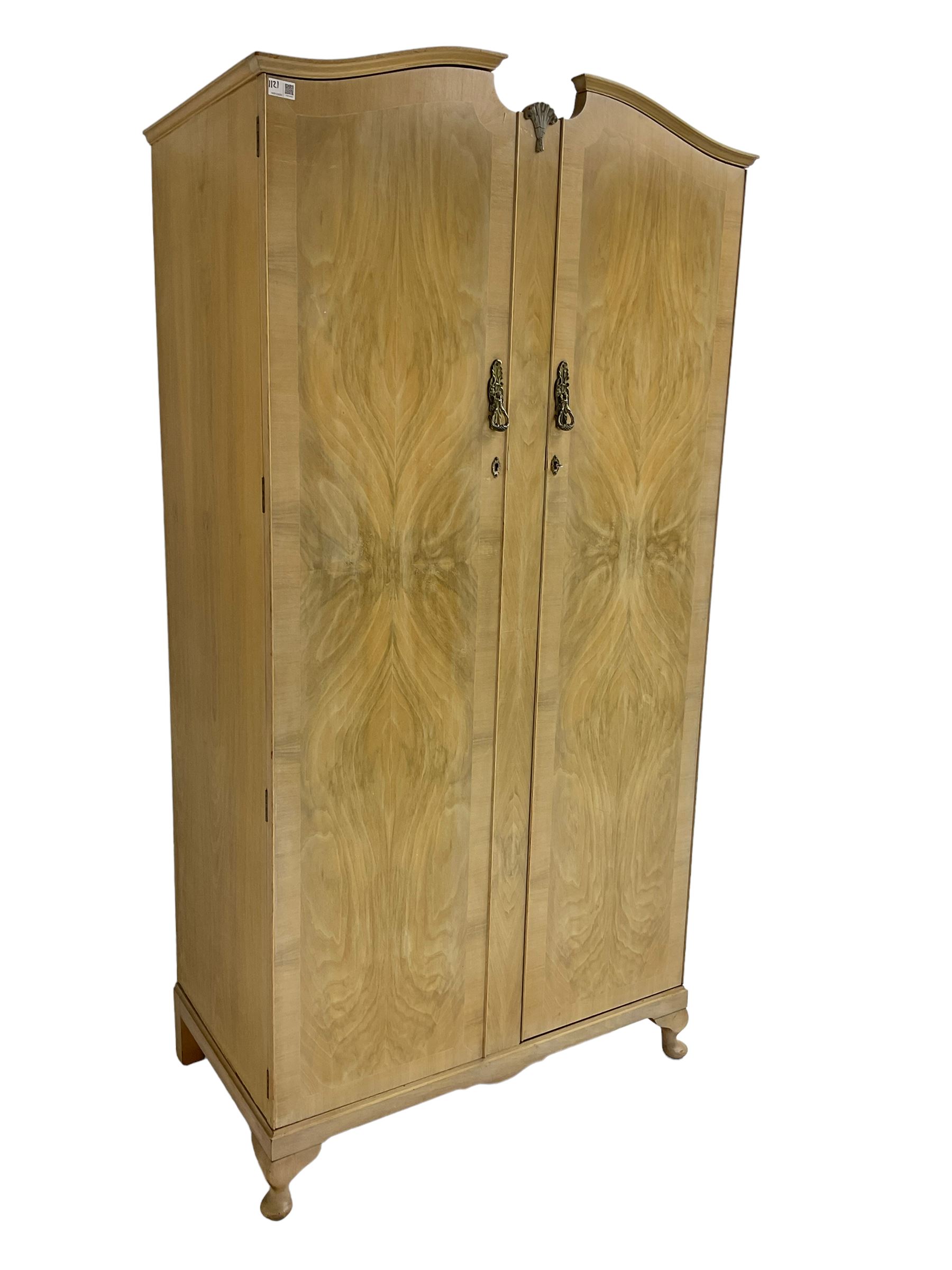 F Wrighton & Sons Ltd -  French style painted serpentine dressing table, with triple mirror back, on cabriole supports (106cm x 55cm x 135cm), and F Wrighton & Sons Ltd - French style narrow double wardrobe (92cm x 54cm x 187cm)