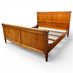 And So To Bed - 6ft super king cherry wood sleigh bed, with turned rails above a panelled head and footboard, with applied brass flowers and foliate mounts, raised on square tapering supports
