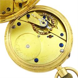 Edwardian 18ct gold half hunter keyless lever presentation pocket watch by Manoah Rhodes & Sons, Bradford, No. 16317, white enamel dial with Arabic hour markers and subsidiary seconds dial, back case monogrammed with initials, markers mark JG, London 1907, in original silk and velvet lined case