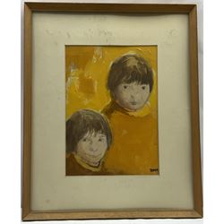 Donald McIntyre (British 1923-2009): 'Two Children Wearing Yellow', mixed media signed with initials 30cm x 21cm