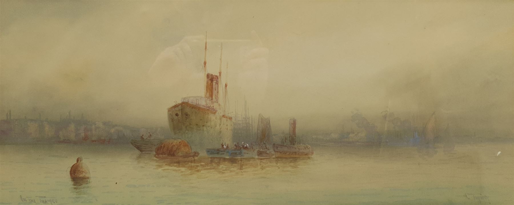 English School (19th/20th century): 'On the Thames', watercolour indistinctly signed and titled 25cm x 60cm