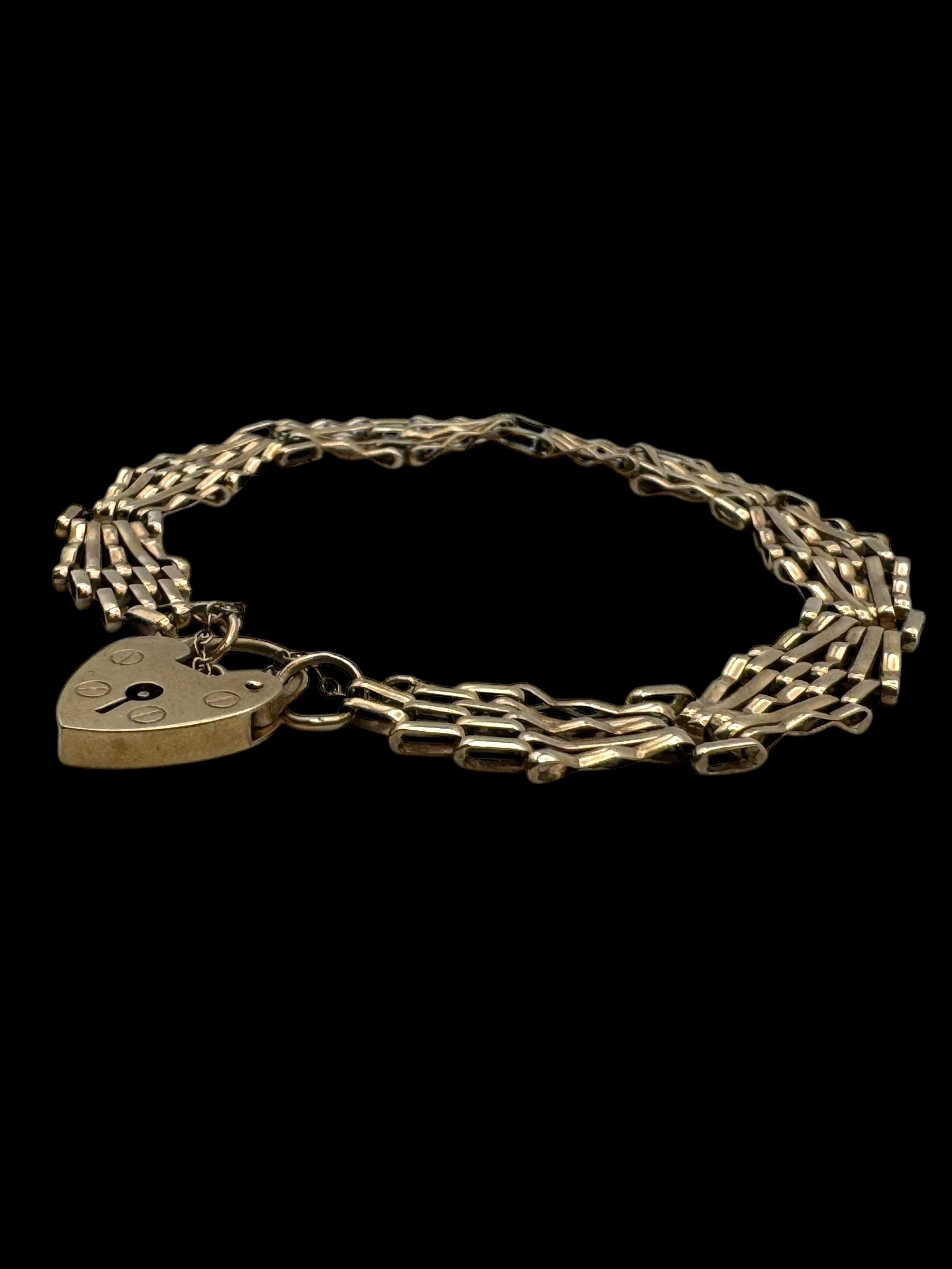 9ct gold gate bracelet with heart clasp, hallmarked
