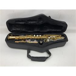 Trevor James The Horn Classic II brass straight soprano saxophone, serial no.T1255; in lightweight carrying case with accessories