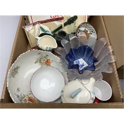 Four boxes of various glassware, ceramics and silver plate and quantity of vinyl records