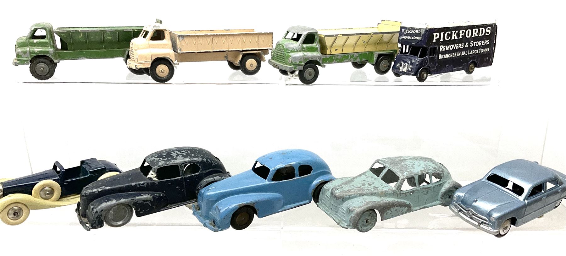 Various Makers - fourteen unboxed and playworn early die-cast models comprising seven by Kemlow/Automec including Pickfords Removal van, two grit spreaders and open back lorry; Buccaneer Bentley open top tourer; Betal friction-drive car and another; two Kembo cars; Lemeco Ford 1950 Sedan; and incomplete Lemeco Bristol 1939 tourer for assembly (14)