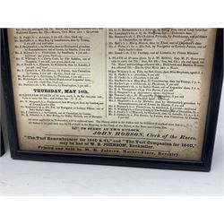 Two framed advertising posters, the first example titled 'Johnson's Correct List of Beverley Races, 1840', the second titled 'Theatre-Royal, Hull. third Night of Miss Paton's Engagement. this present Wednesday, December 29th, 1830, will be performed the celebrated Beggars' Opera', overall including frames H38.5cm W26cm