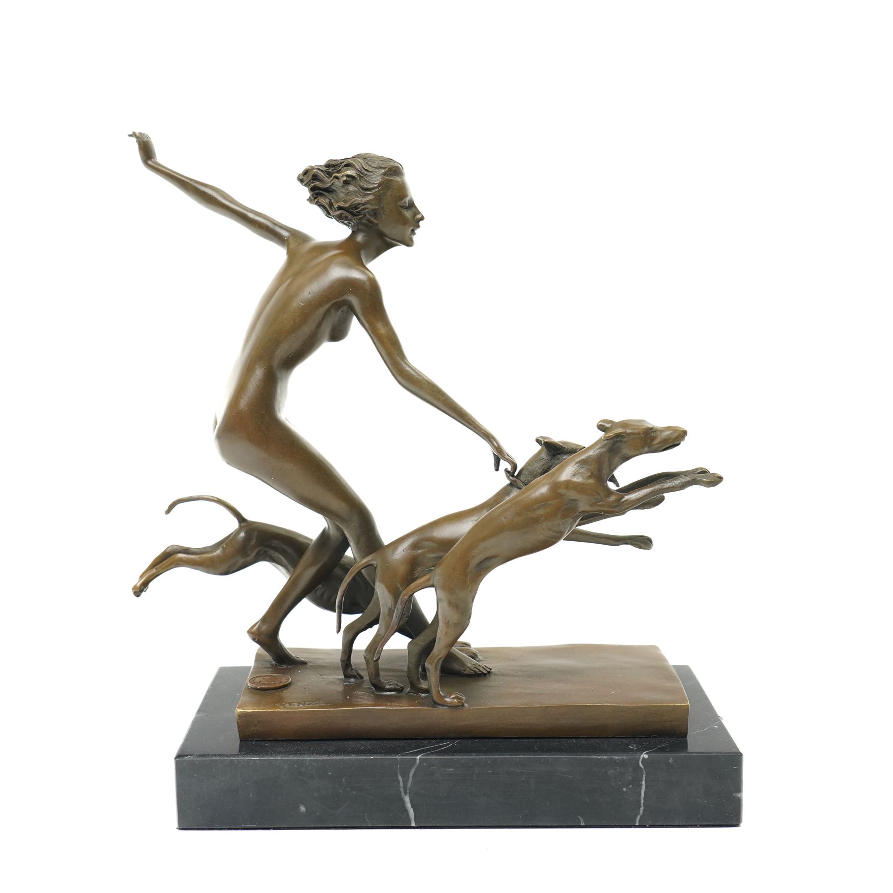 After Lorenzl - Art Deco style bronze group 'Spring Frolic', with foundry mark on rectangular marble base 23cm x 23cm