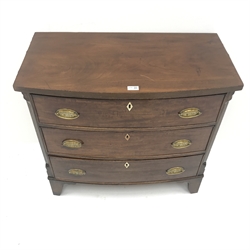  19th century mahogany bow front chest, three drawers, shaped bracket supports, W81cm, H76cm, D42cm  