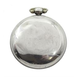 19th century silver full hunter verge fusee pocket watch by George Martin, London, No. 6756, round pillars, pierced and engraved balance cock decorated with a mask, white enamel dial with Roman numerals, case makers mark J A T, London 1830