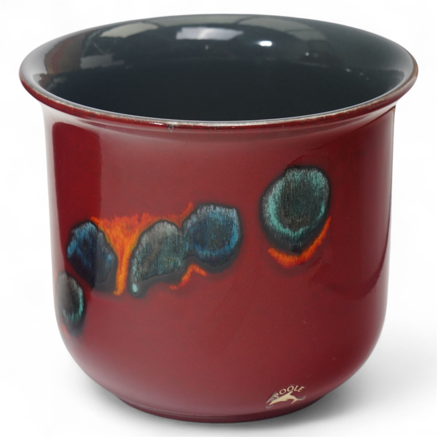 Poole pottery purse vase decorated in the Odyssey pattern, Odyssey pattern fern pot D17cm and a Poole Peacock pattern fern pot D19cm (3)