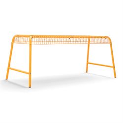 Ikea - 'Vasteron' 1990's orange metal bench, wireframed seat with tubular metal supports 