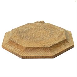 Mouseman - oak octagonal herb chopping board, with carved mouse signature, by the workshop of Robert Thompson of Kilburn