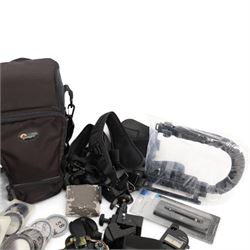 Canon EOS 90D DSLR camera body serial no. 064051002694, in a silicon camouflage case, with a Canon EF-S 17-85mm 1:4-5.6 Image Stabilising Ultrasonic zoom lens serial no. 4512926109, Canon Extender EF 1.4 x III and other accessories including Lowepro carry case, Visionary clamp, Canon Speedlite 430 EXII, Ultimaxx Grip Stabiliser, Newell Dual Battery Charger, Very100 sight, Olympus OM-D EE-1 dot sight, various filters, etc