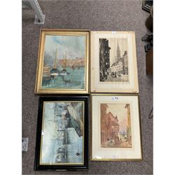 Collection of Whitby themed pictures, to include Edward Nevil (British fl.1880-1900): 'Tin Ghaut - Whitby', watercolour; A White (British 19th century): Anchored Sailboats, oil on canvas, variously signed titled and framed max 55cm x 40cm (10)