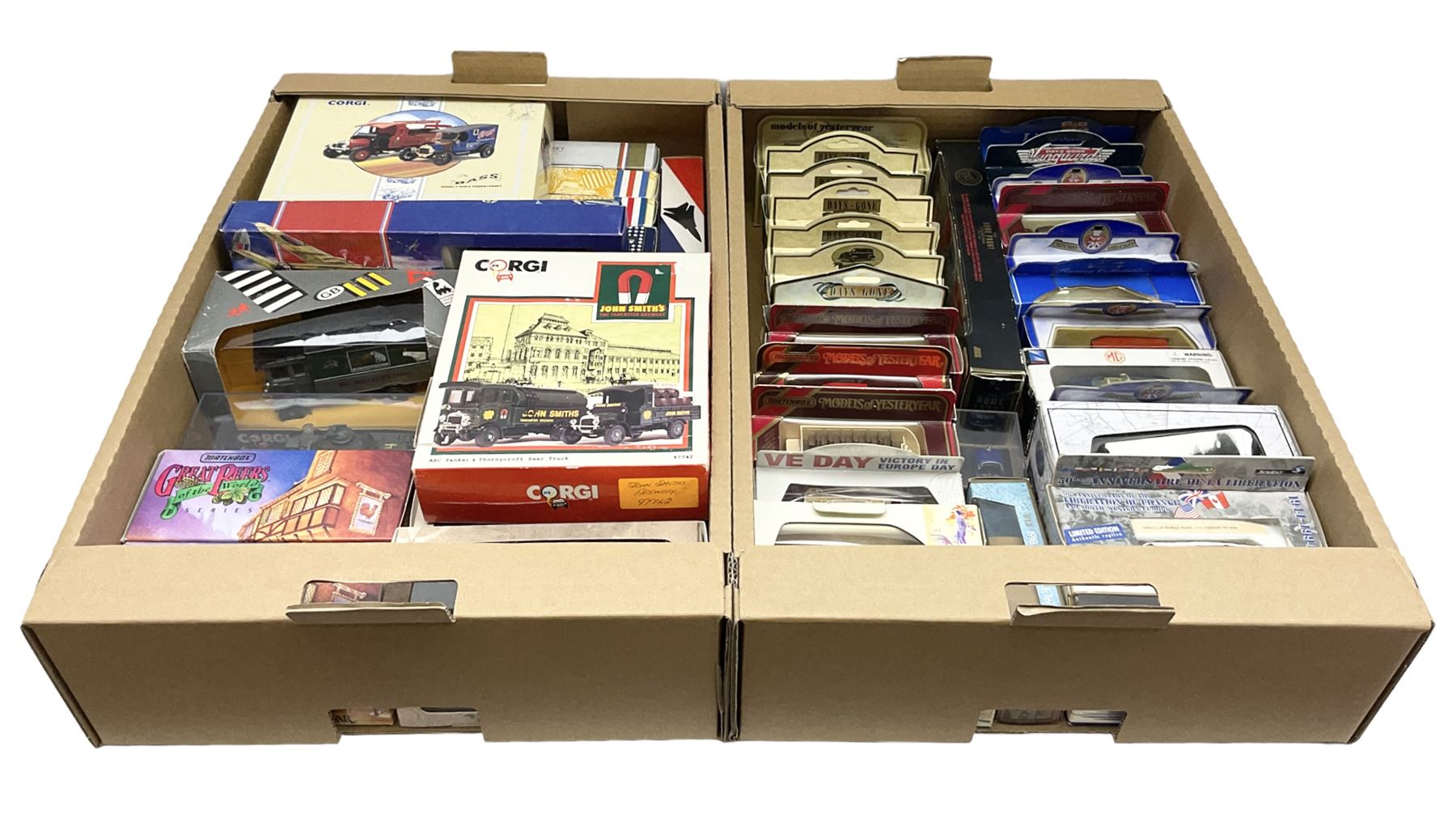 Forty-four modern die-cast models/sets by Matchbox, Corgi, Lledo, Atlas, EFE etc including military and commercial vehicles, cars and promotional vehicles, buses etc; all boxed (44)