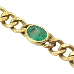 Gold single stone square cut emerald pendant, on gold curb link chain necklace set with two oval cut emeralds, both 9ct, emerald approx 12.00 carat