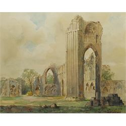 Carol Fawcett (British Contemporary): 'Saltburn', watercolour signed 30cm x 46cm; WF Briggs (British 20th century): 'St Mary's Abbey' York, watercolour signed 35cm x 44cm (2)