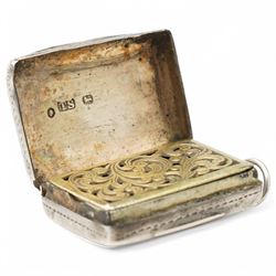 George IV silver vinaigrette with pierced and gilded grille Birmingham 1821 Maker John Shaw and a Victorian vinaigrette with engraved decoration Birmingham 1836 (2)