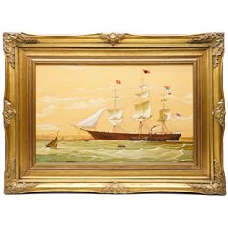 English School (20th century): The Whaling Bark 'Kathleen', oil on board signed below the frame 44cm x 69.5cm
Notes: The ship was sunk by a sperm whale in the South Atlantic in 1902.