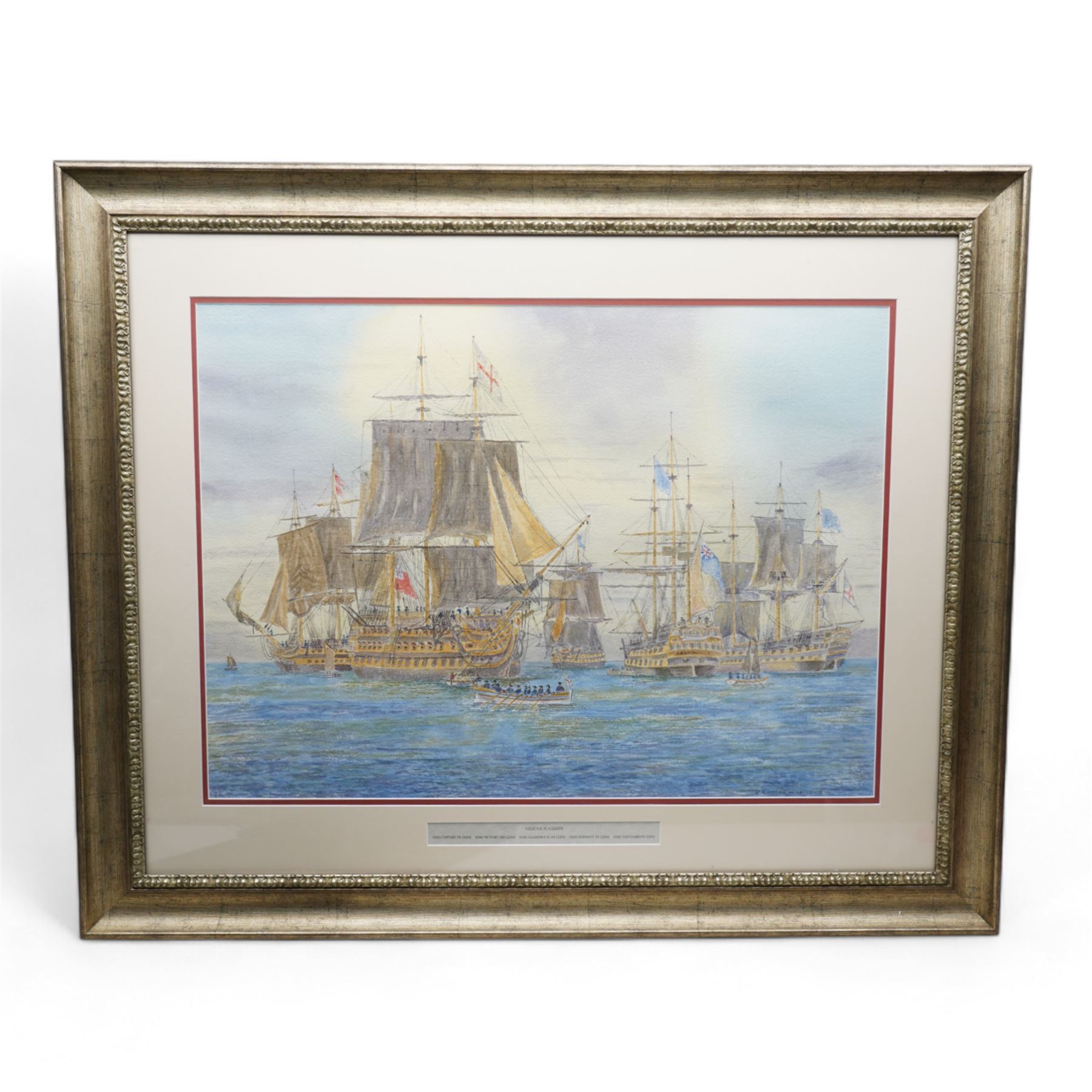 David Cadman (British Contemporary): 'Nelson's Flagships', watercolour signed and dated, titled on the mount 53cm x 73cm