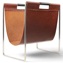 Van Elderen for Brabantia - mid 20th century, chrome and slung leather magazine rack