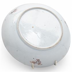 Chinese famille rose bowl, possibly Yongzheng period, decorated with mother and child, with enamelled floral decoration and foliate boarder, D22cm 