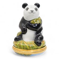 Three Halcyon Days enamel bonbonnieres comprising a mallard, panda and frog, H7cm max (3)