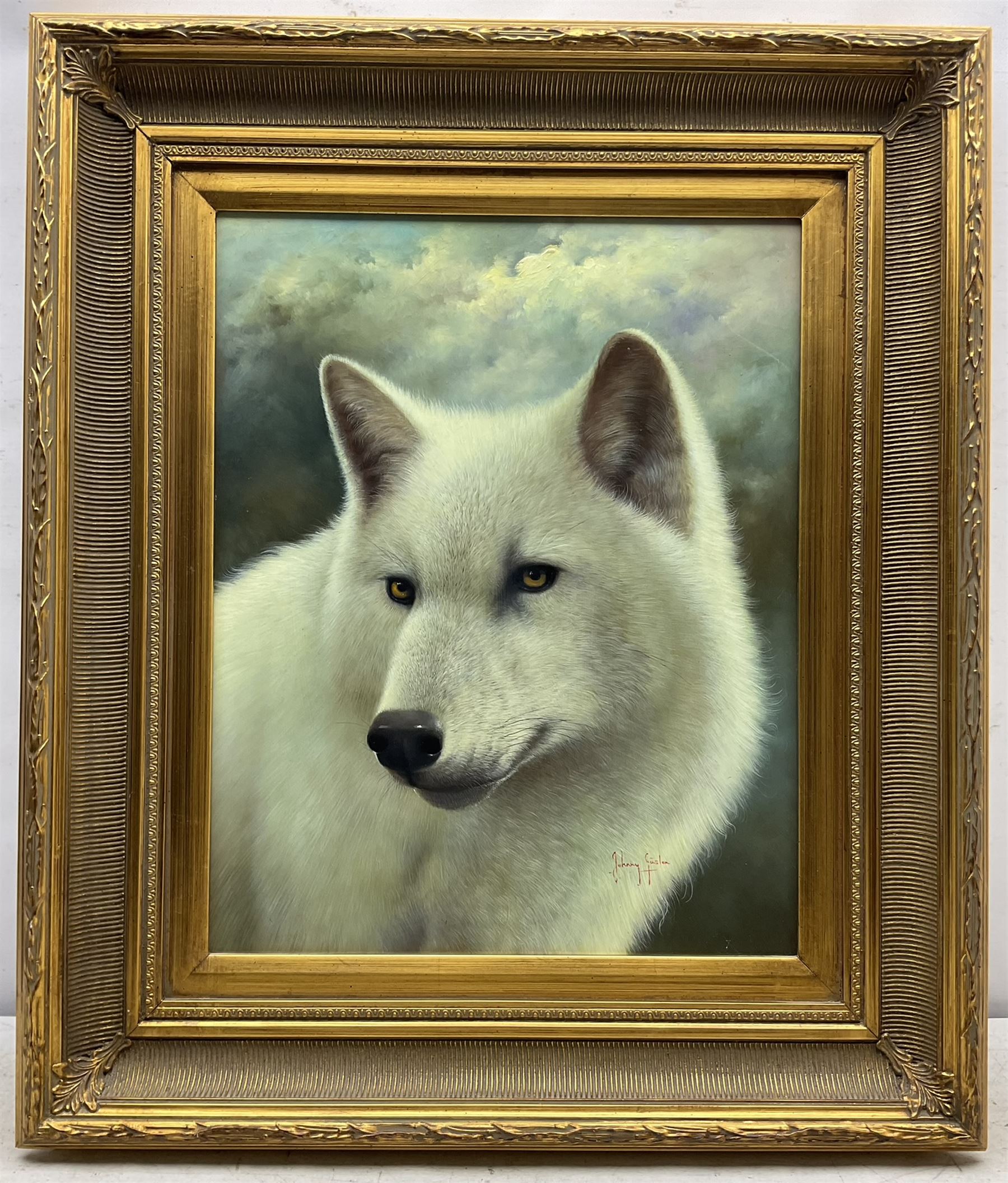 Johnny Gaston (British 1955-): The White Wolf, acrylic on panel signed 49cm x 39cm